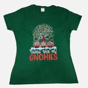 Christmas Shirt Size Large Chillin With My Gnomies Graphic Short Sleeve Green